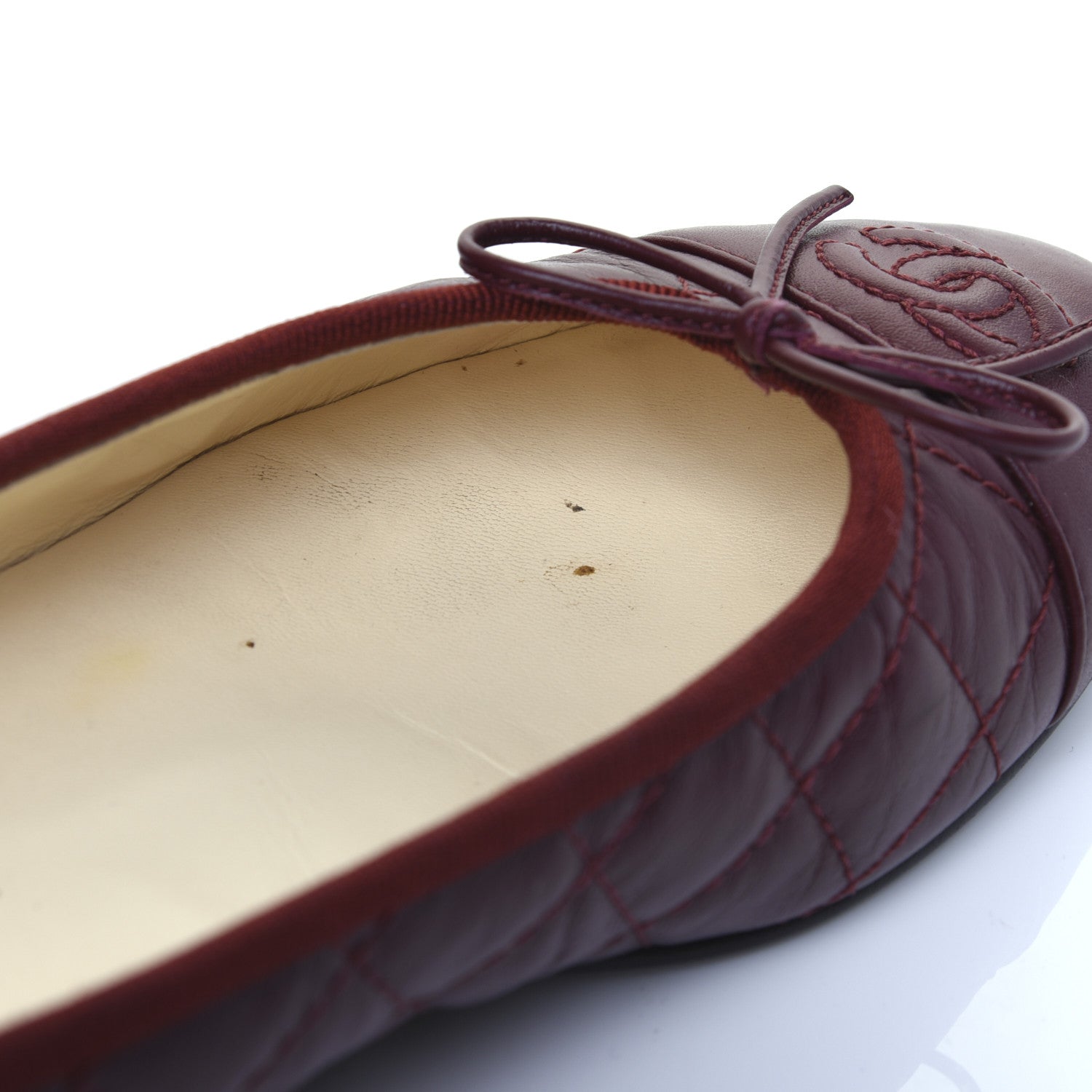 Chanel Tumbled Calfskin Quilted Cap Toe Ballerina Flats 37 Burgundy 12 of 14