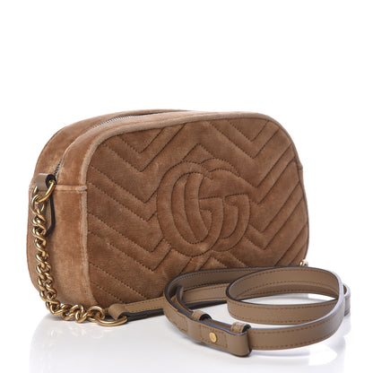 Gucci Velvet Matelasse Small GG Marmont Chain Shoulder Bag Taupe 3 of 15