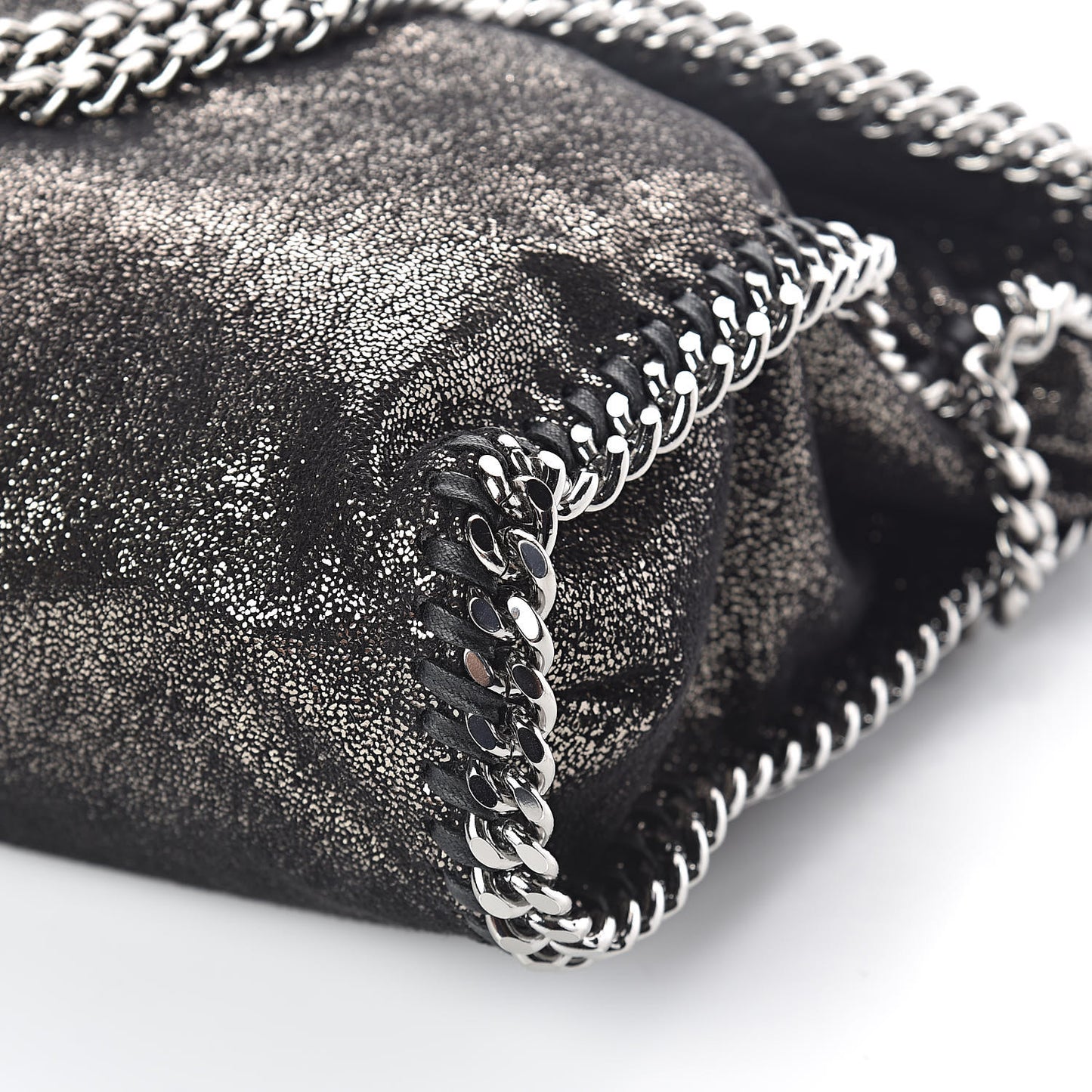 Chamois Shiny Dotted Falabella Fold Over Tote Ruthenium