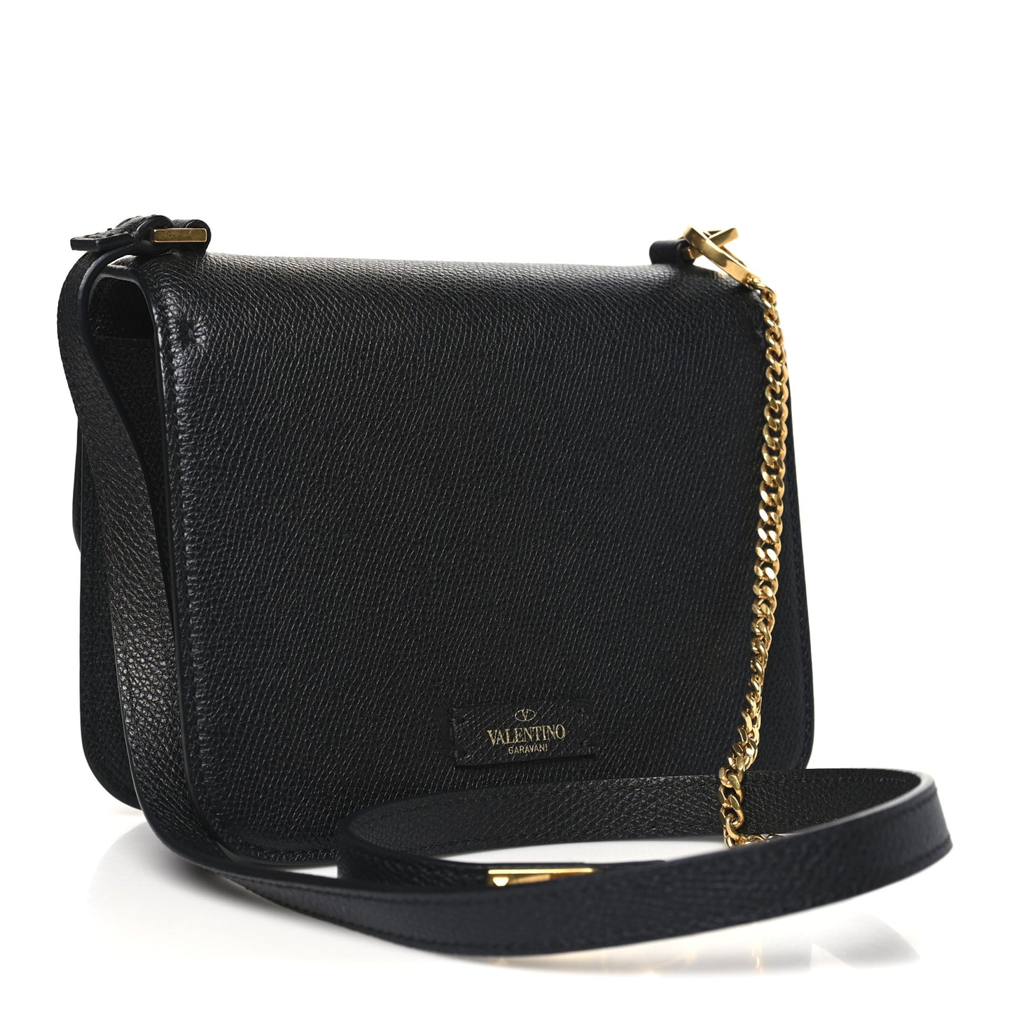 Grainy Calfskin Small VSling Shoulder Bag Black