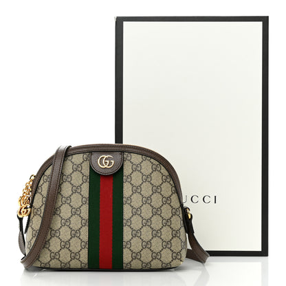 Gucci GG Supreme Monogram Textured Dollar Calfskin Web Small Ophidia Dome Shoulder Bag Beige Ebony New Acero 13 of 13