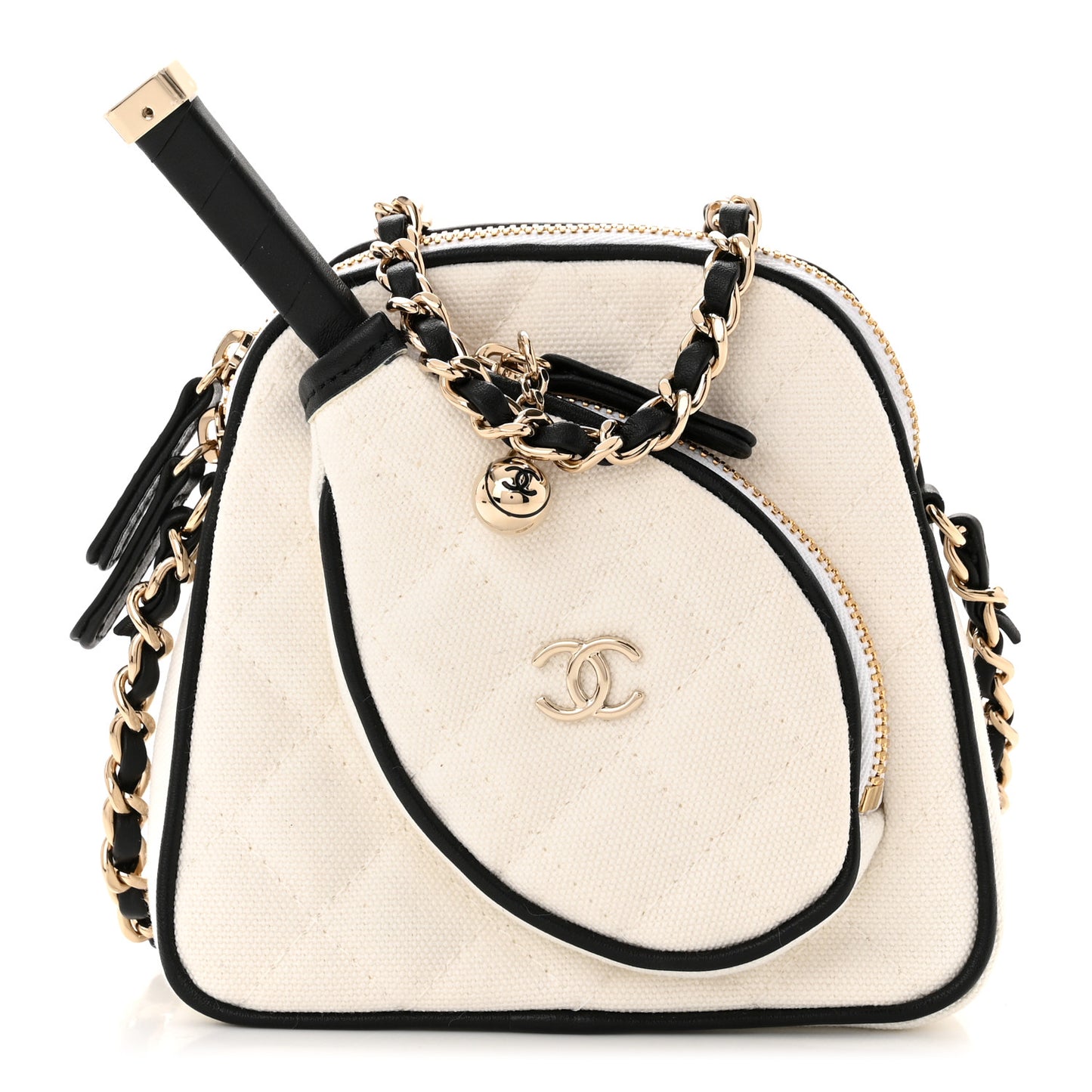 Canvas Calfskin Tennis Racket Mini Bag White Black