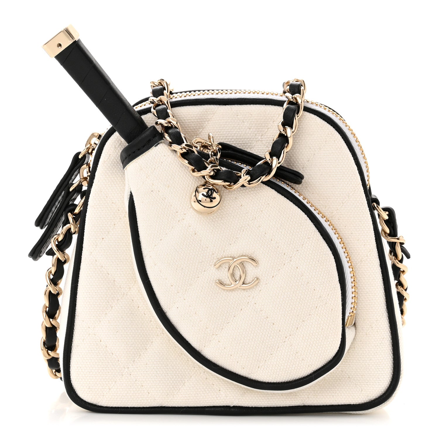 Chanel Canvas Calfskin Tennis Racket Mini Bag White Black 4 of 13