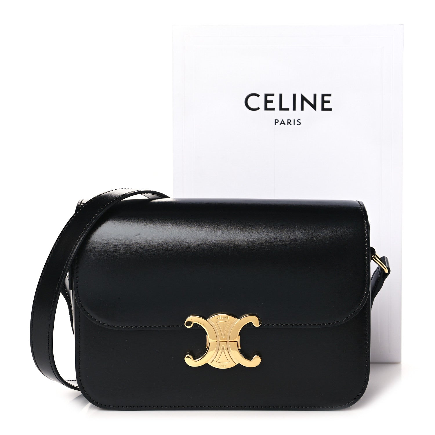 Celine Shiny Calfskin Medium Triomphe Black 1245338 – FASHIONPHILE