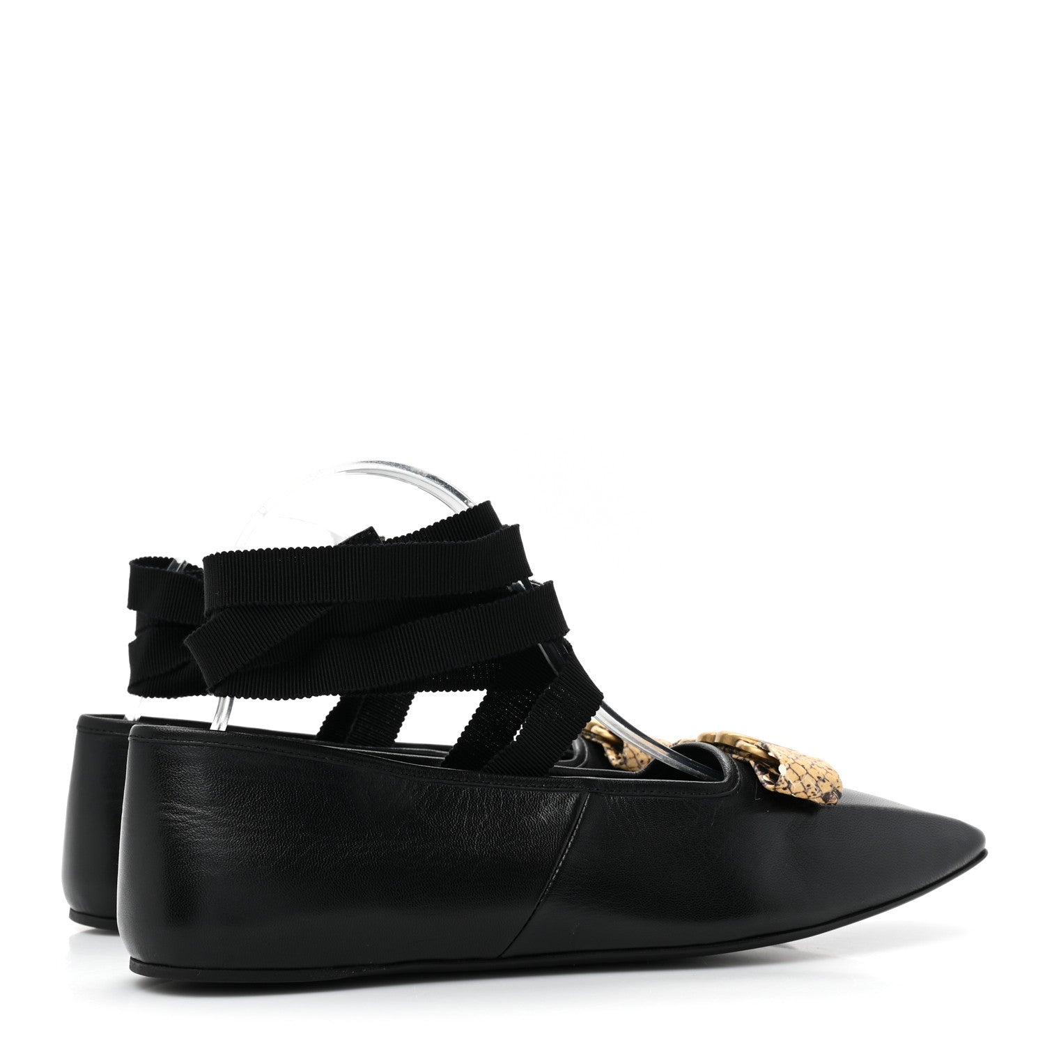 Gucci Malaga Kid Snakeskin Interlocking G Ballet Flats 38 Black 4 of 8