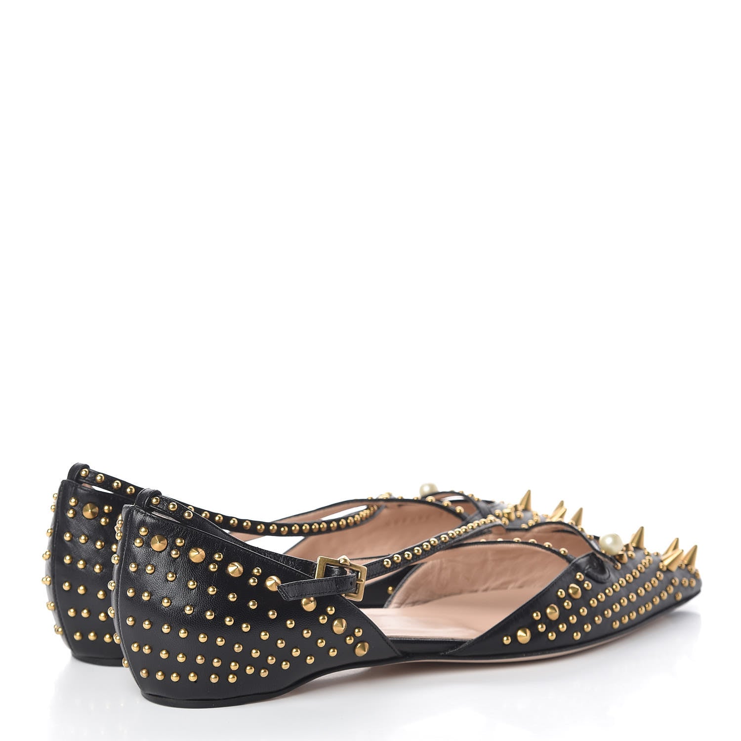 Gucci Malaga Kid Studded Pointed Toe Unia Flats 39 Black 4 of 8