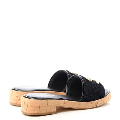 Chanel Tweed Cork CC Mule Sandal 40 Black 4 of 11