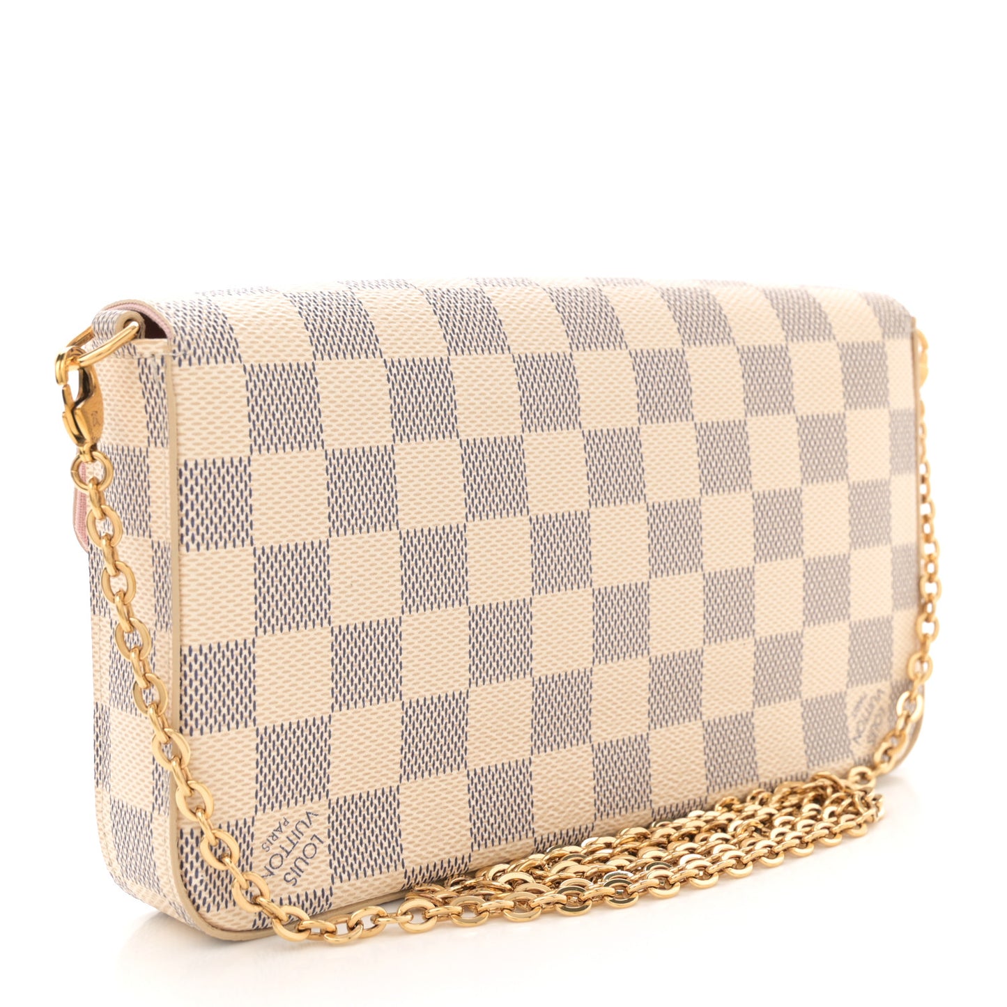 Damier Azur Pochette Felicie Chain Wallet Rose Ballerine