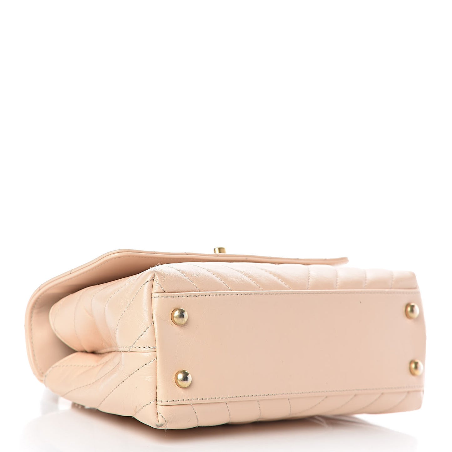 Calfskin Lizard Chevron Quilted Mini Coco Handle Flap Beige