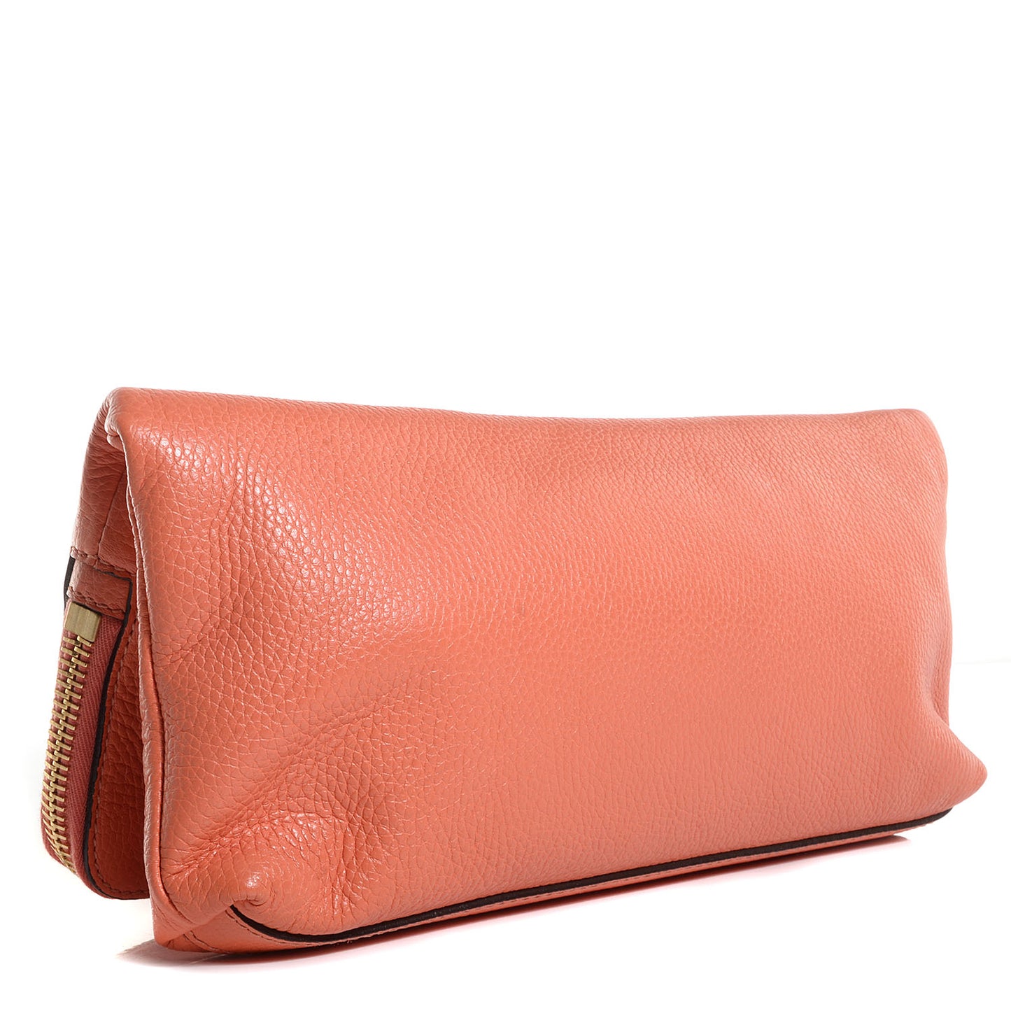 Grainy Calfskin Padlock Skull Clutch Coral