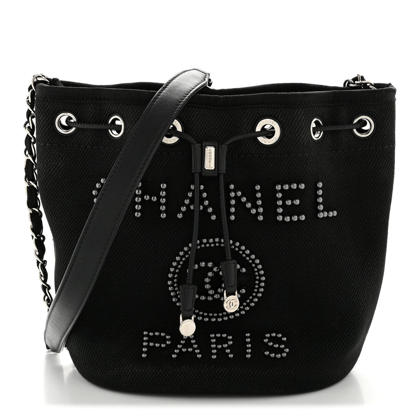 Canvas Deauville Drawstring Bucket Bag Black