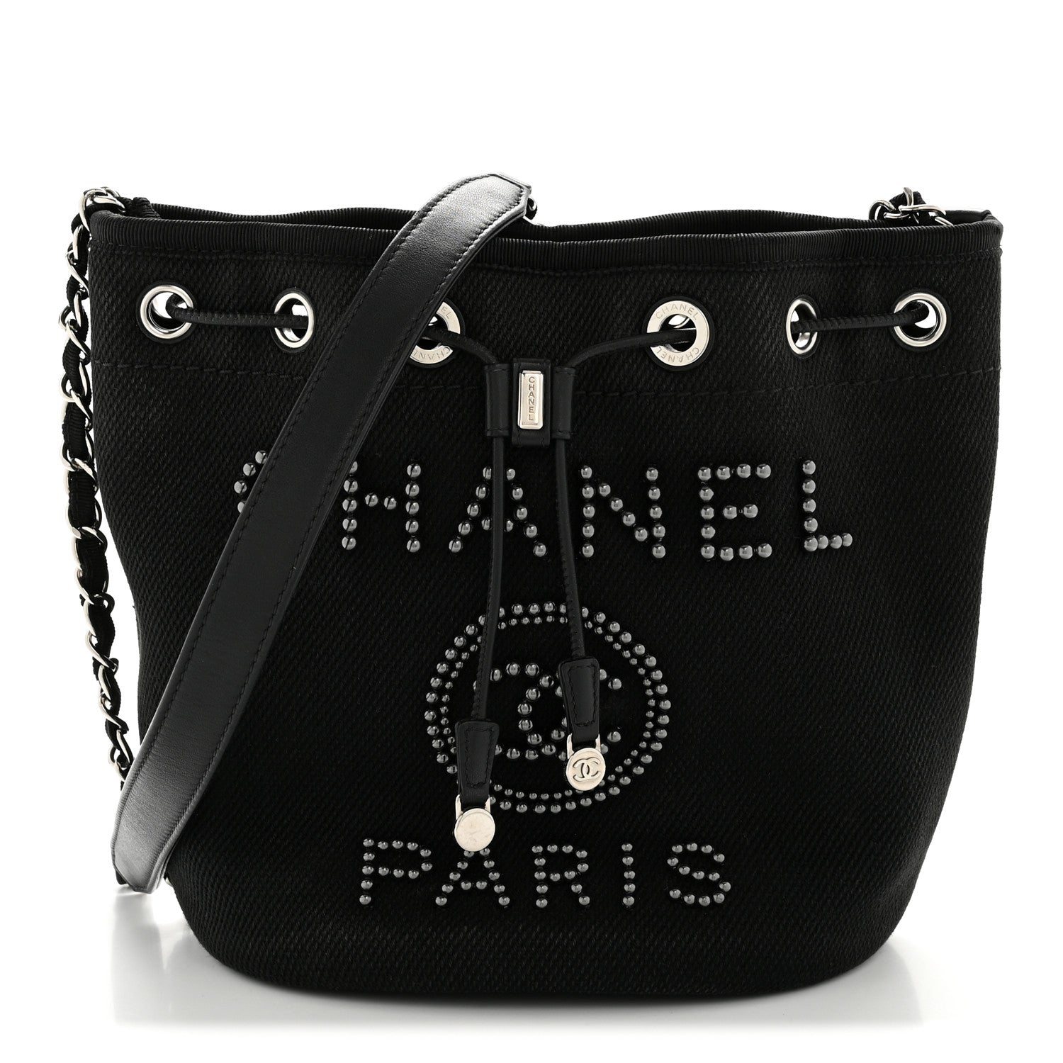Chanel Canvas Deauville Drawstring Bucket Bag Black 1 of 15