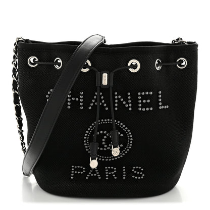 Chanel Canvas Deauville Drawstring Bucket Bag Black 1 of 15