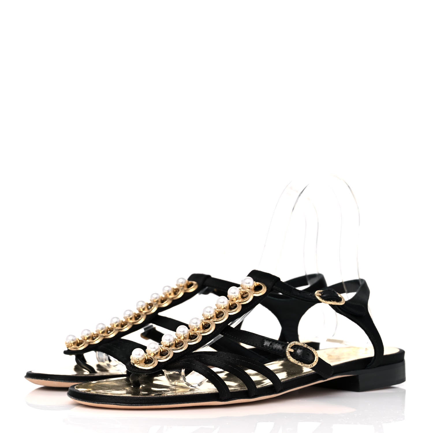 Chanel Satin Pearl Thong Sandals 40 Black 3 of 8