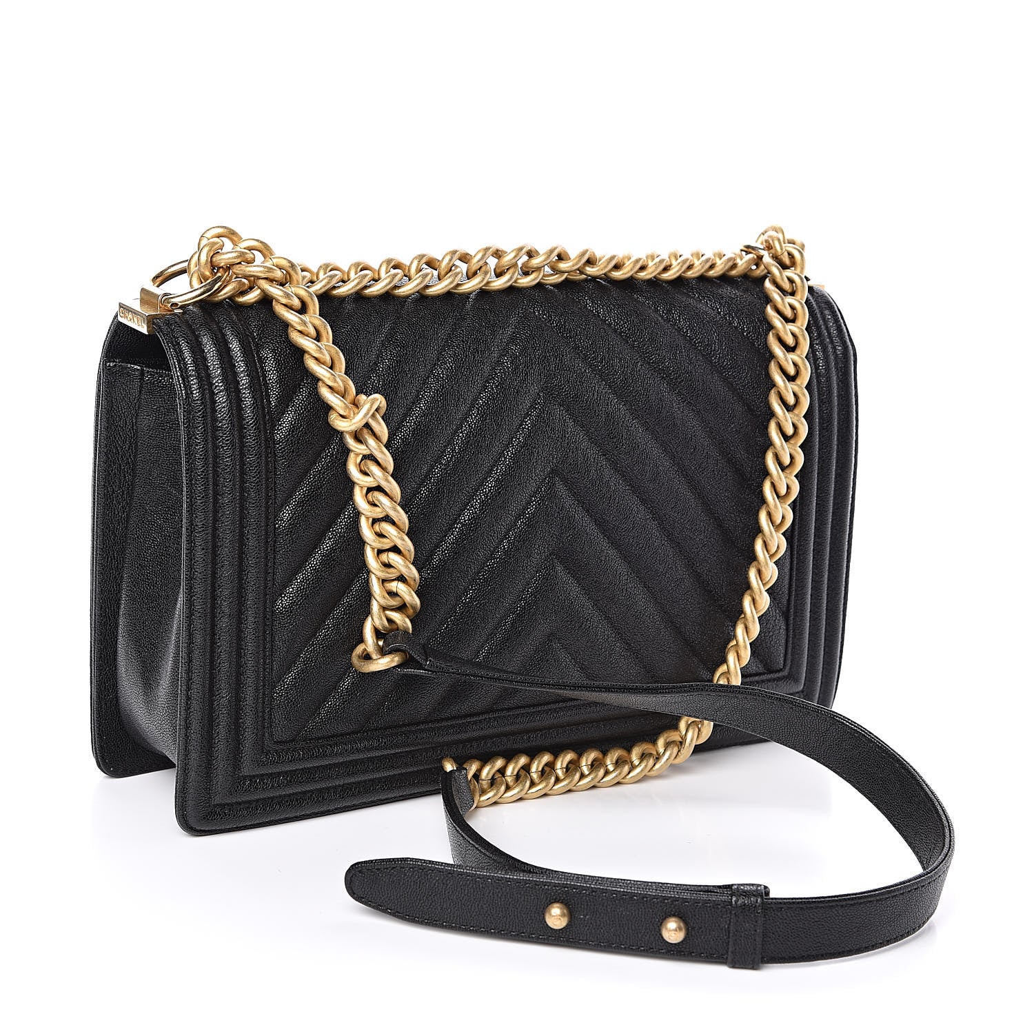 Chanel Caviar Chevron Quilted New Medium Boy Flap Black 3 of 12