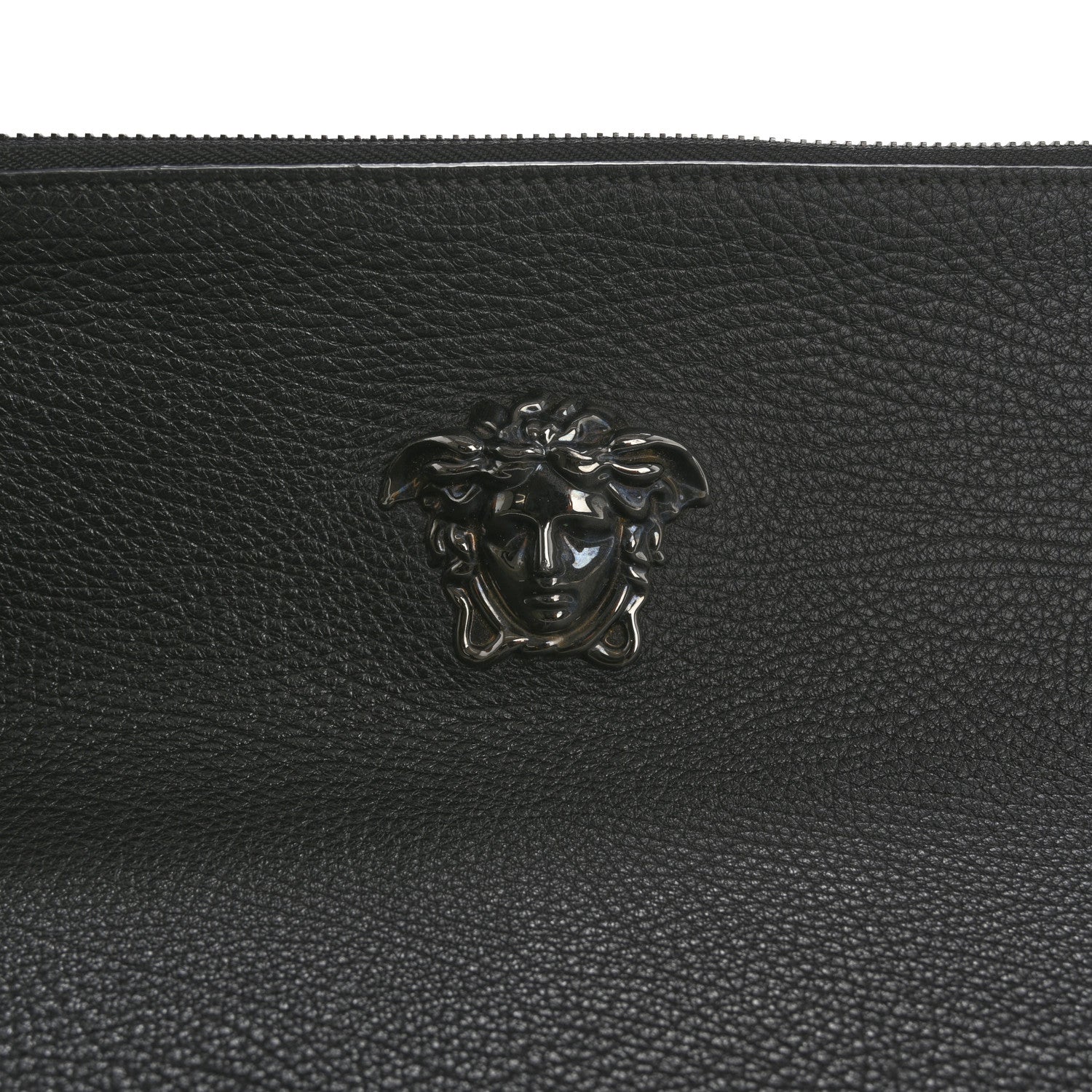 Versace Grained Calfskin Studded Medusa Wristlet Pouch Black 7 of 10