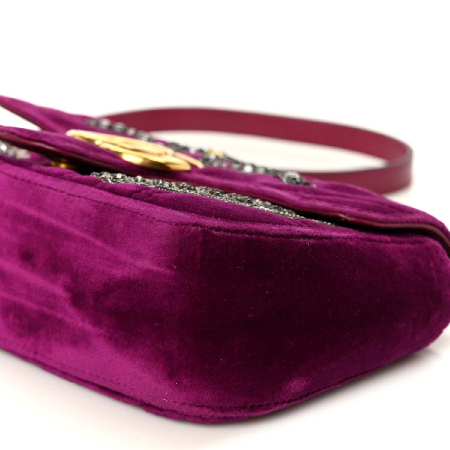 Gucci Velvet Matelasse Embroidered Mini GG Marmont Shoulder Bag Bordeaux 11 of 11
