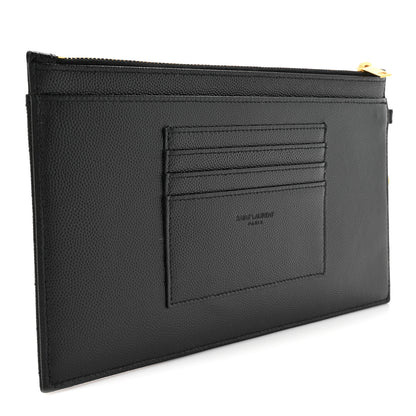 Saint Laurent Grain De Poudre Chevron Monogram Large Bill Pouch Black 6 of 14
