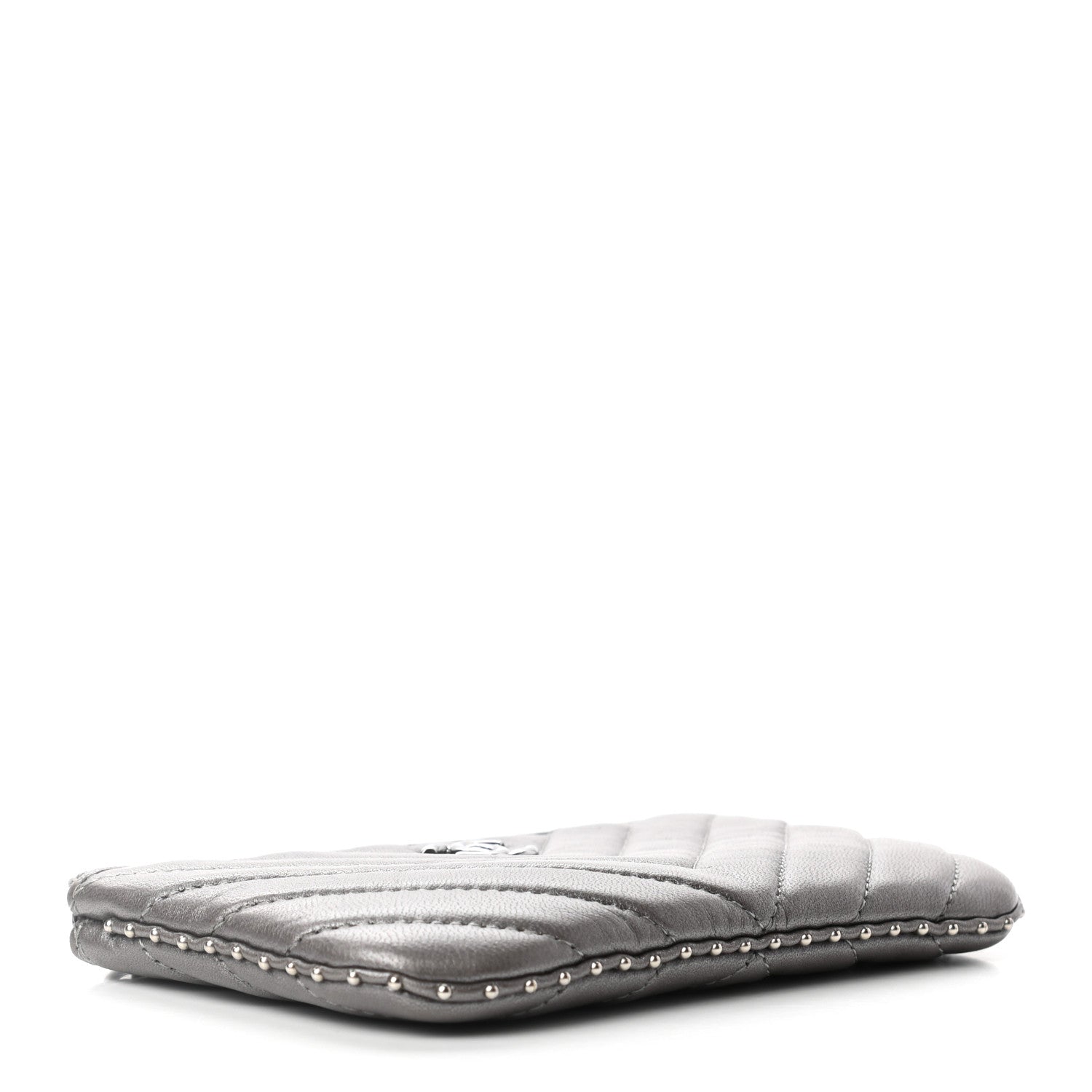 Chanel Crumpled Calfskin Chevron Quilted Studded Small Cosmetic Case Grey 4 of 7