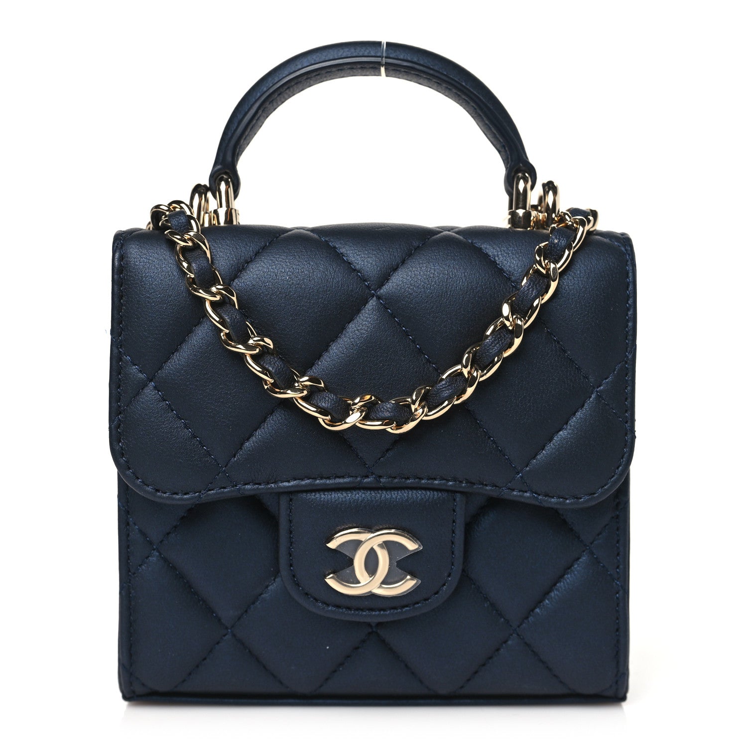 Chanel Iridescent Lambskin Quilted Top Handle Flap Clutch With Chain 1 of 10