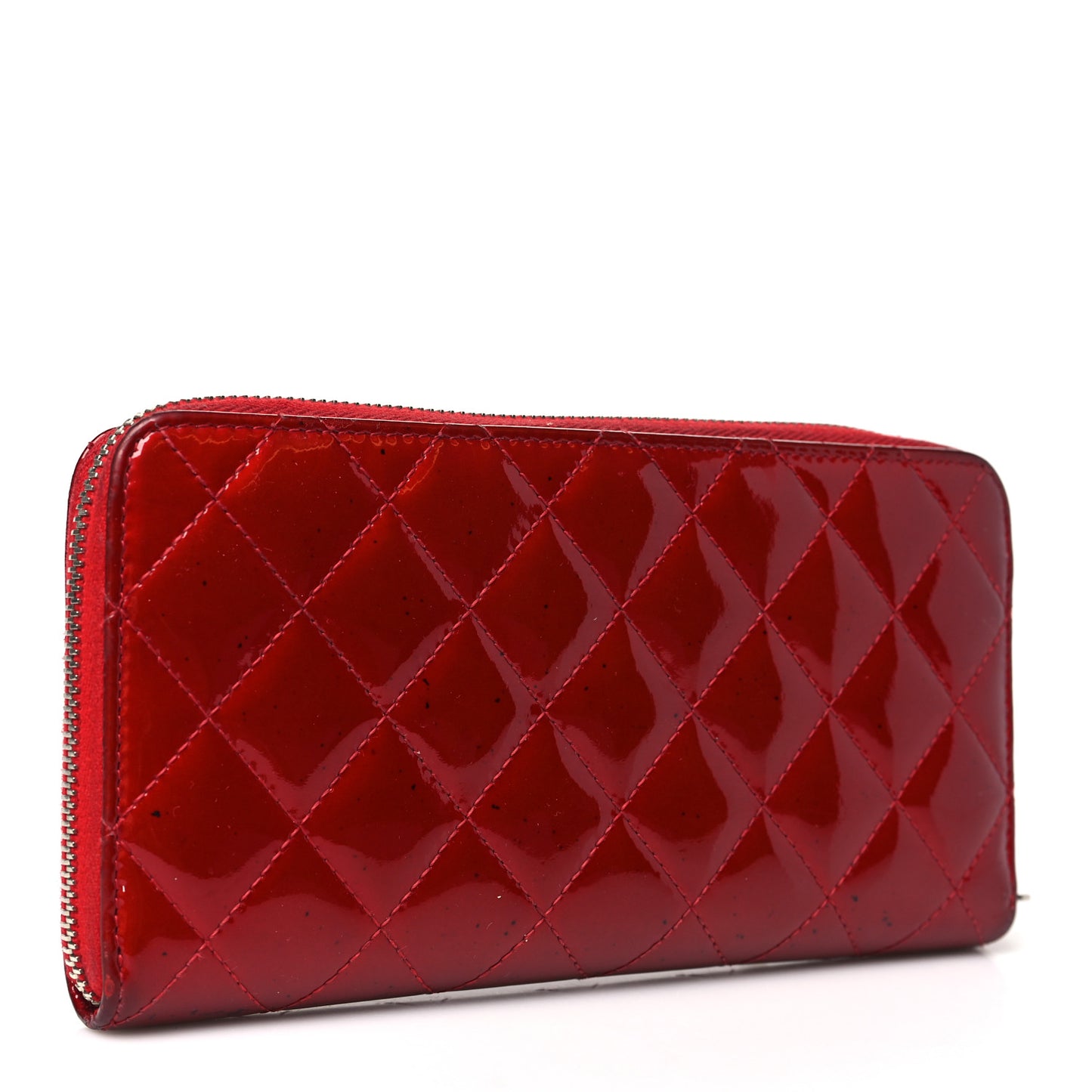 Patent Quilted Brilliant Zip Around Wallet Red
