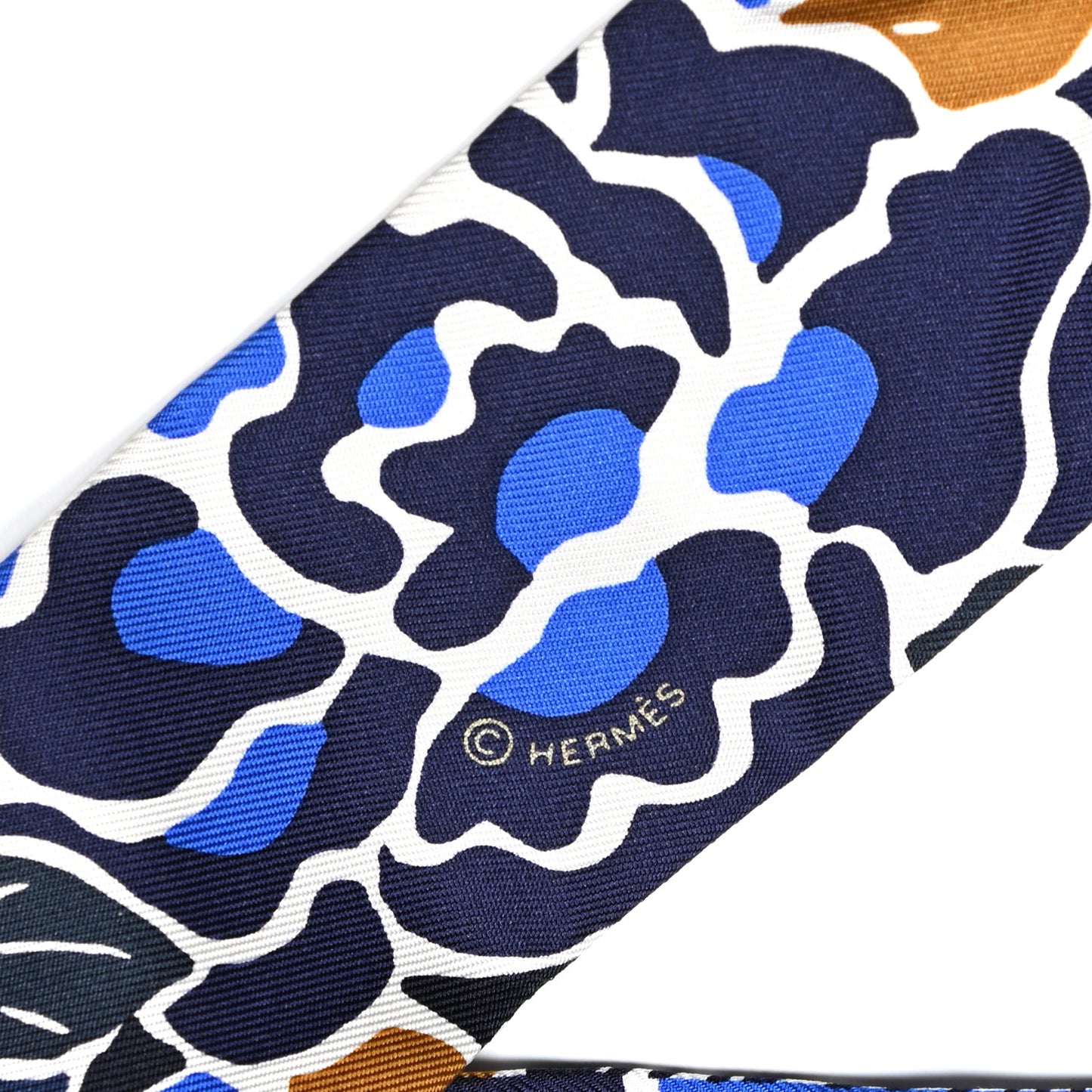 Silk Bingata Sticker Twilly Marine Tabac Bleu Vif