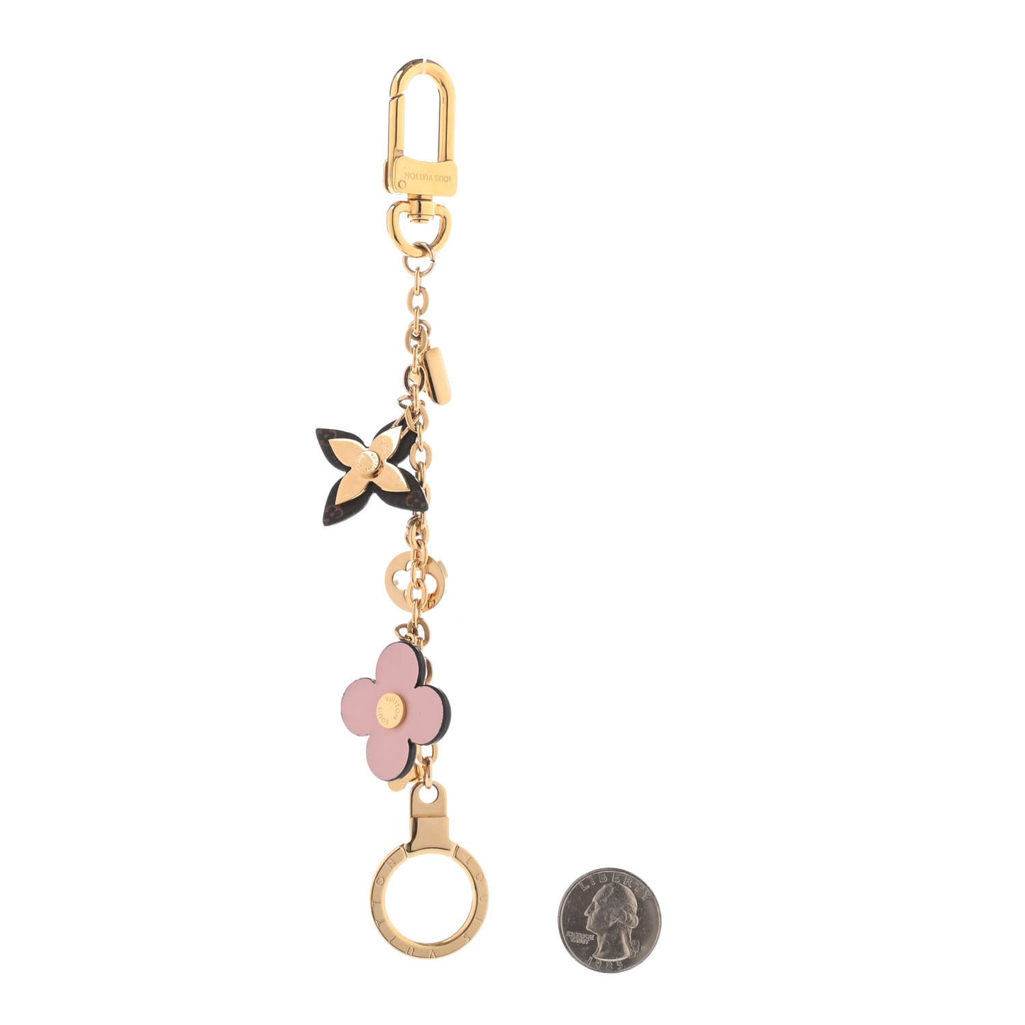 Brass Monogram Blooming Flowers Bag Charm Key Holder Rose Ballerine
