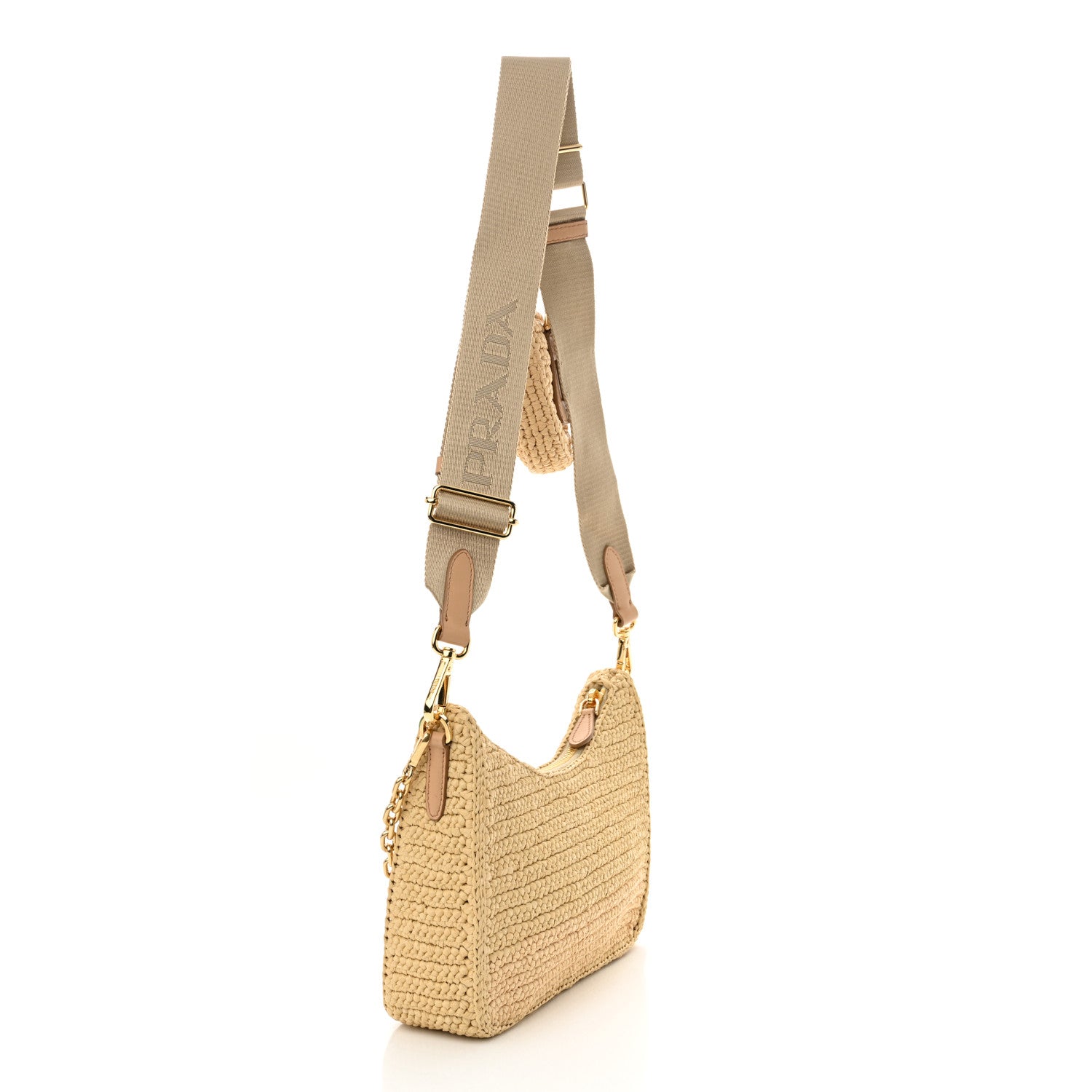 Prada Yarn Raffia Effect Crochet Re-Edition 2005 Shoulder Bag Naturale 3 of 12