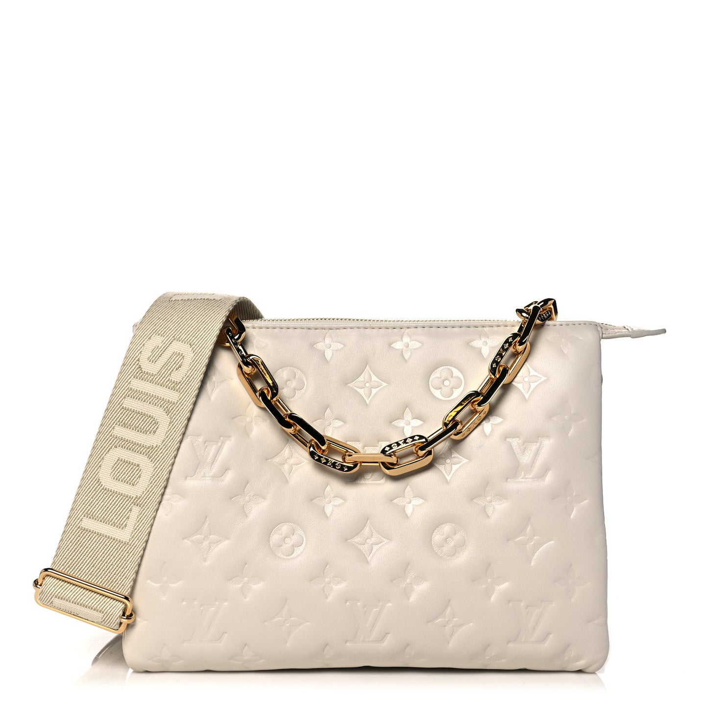 Lambskin Embossed Monogram Coussin PM Beige Cream
