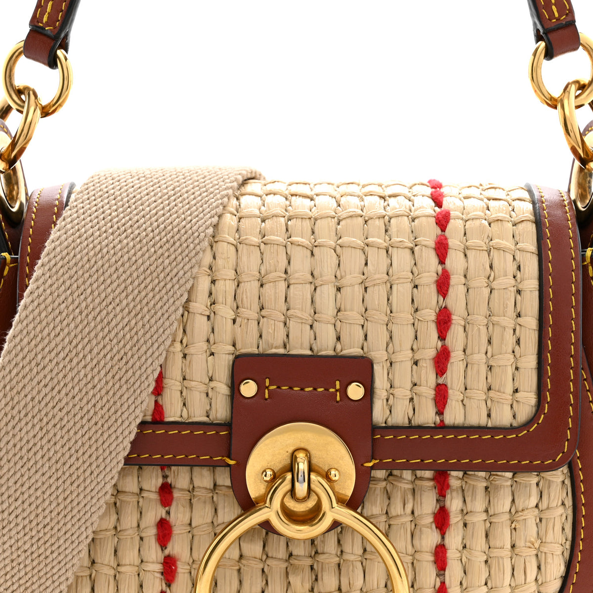 Calfskin Raffia Embroidered Small Tess Bag Sepia Brown