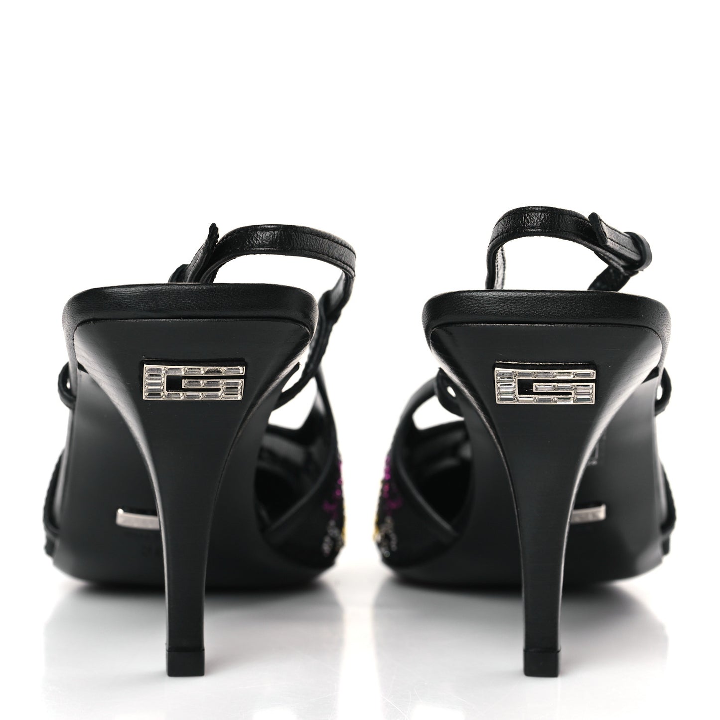Tela Retino Nappa Charlotte Crystal GG Monogram Square G 75mm Slingback Pumps 38 Black