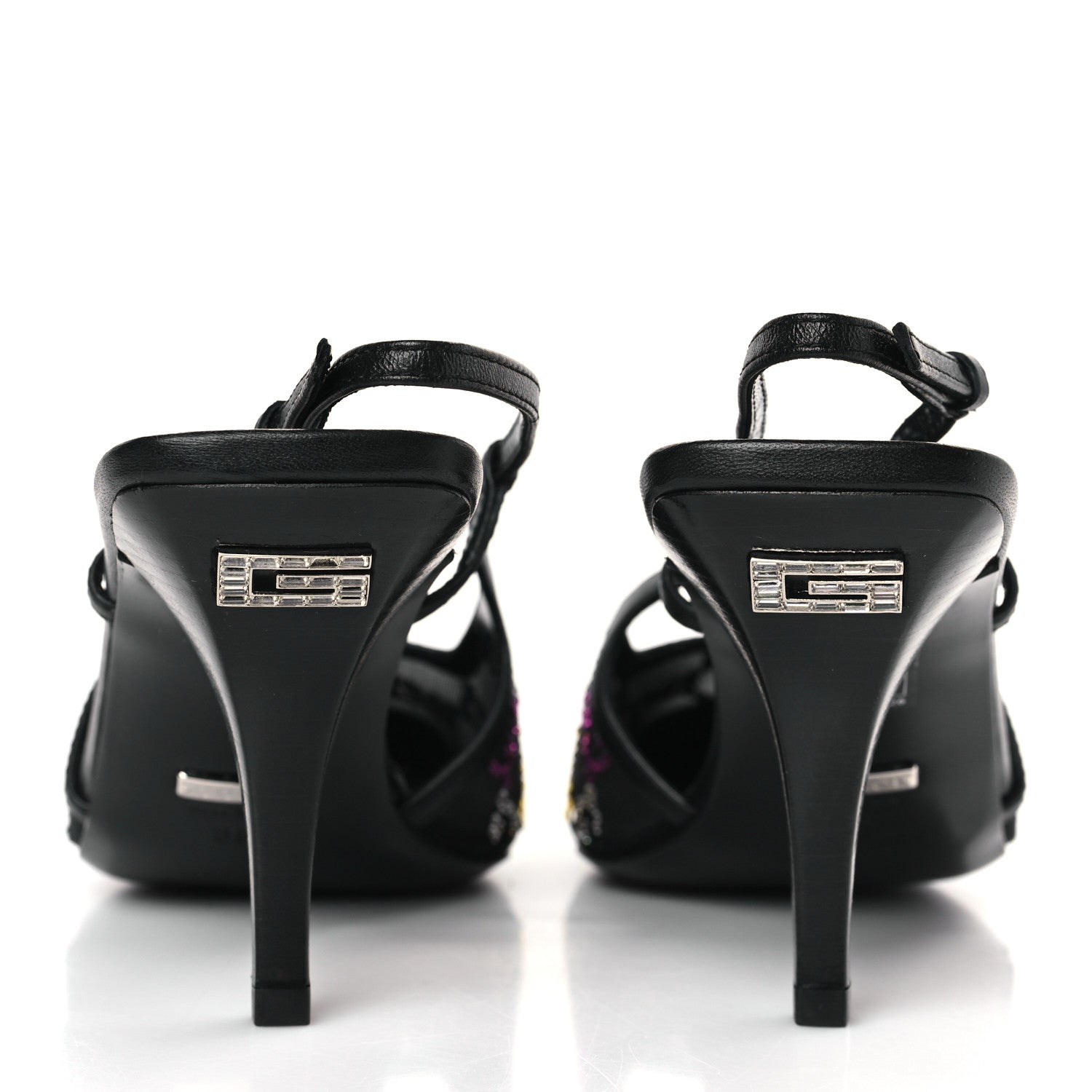 Gucci Tela Retino Nappa Charlotte Crystal GG Monogram Square G 75mm Slingback Pumps 38 Black 5 of 9