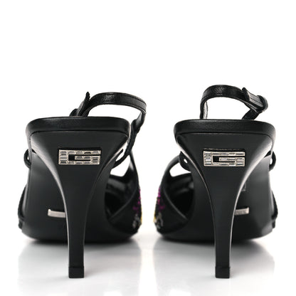Gucci Tela Retino Nappa Charlotte Crystal GG Monogram Square G 75mm Slingback Pumps 38 Black 5 of 9