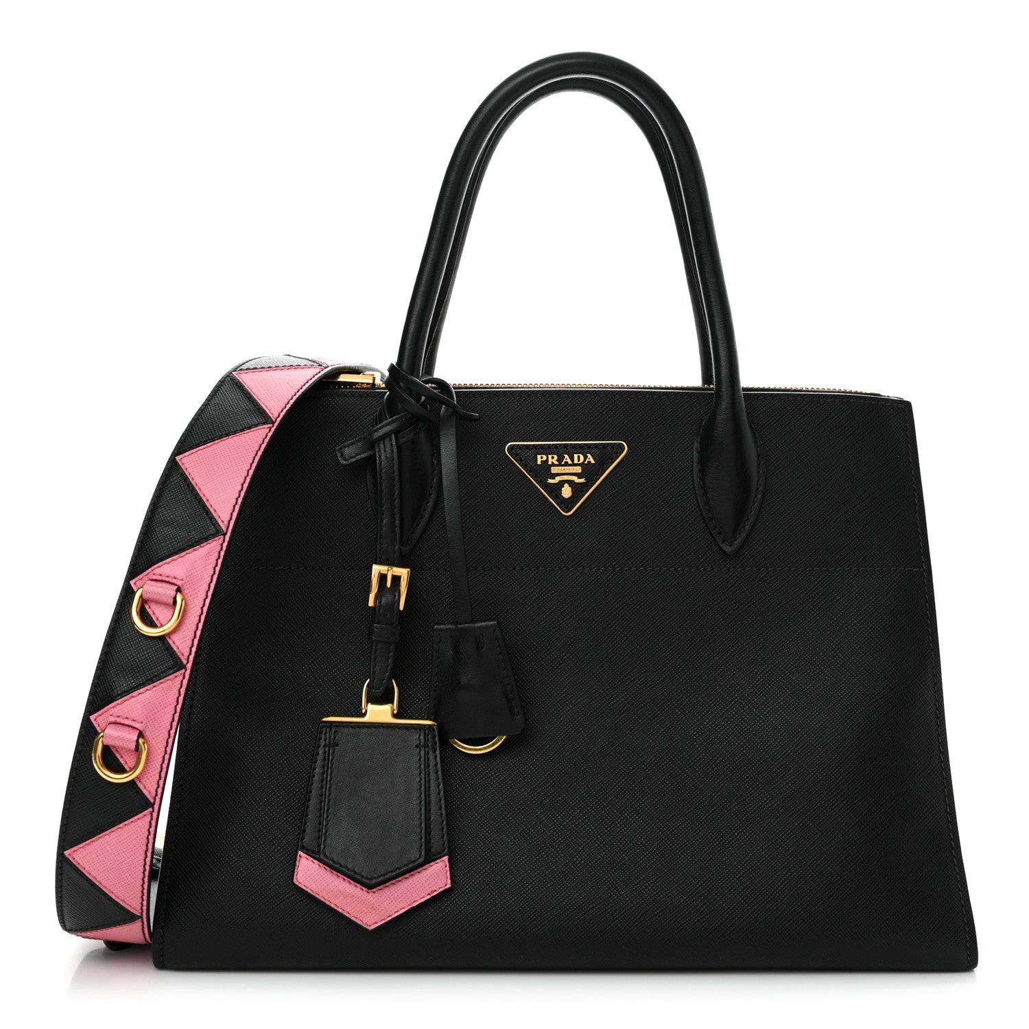 Prada Saffiano Greche Greca Paradigme Bag Black Pink 1 of 10