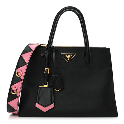 Prada Saffiano Greche Greca Paradigme Bag Black Pink 1 of 10