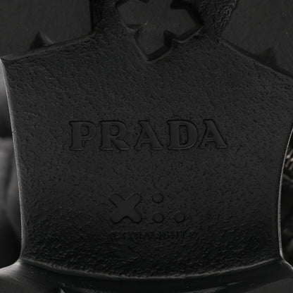 Prada Spazzolato Rois Re-Nylon Metal Triangle Logo Monolith Pouch Pocket 55mm Tall Combat Boots 39 Black 9 of 9