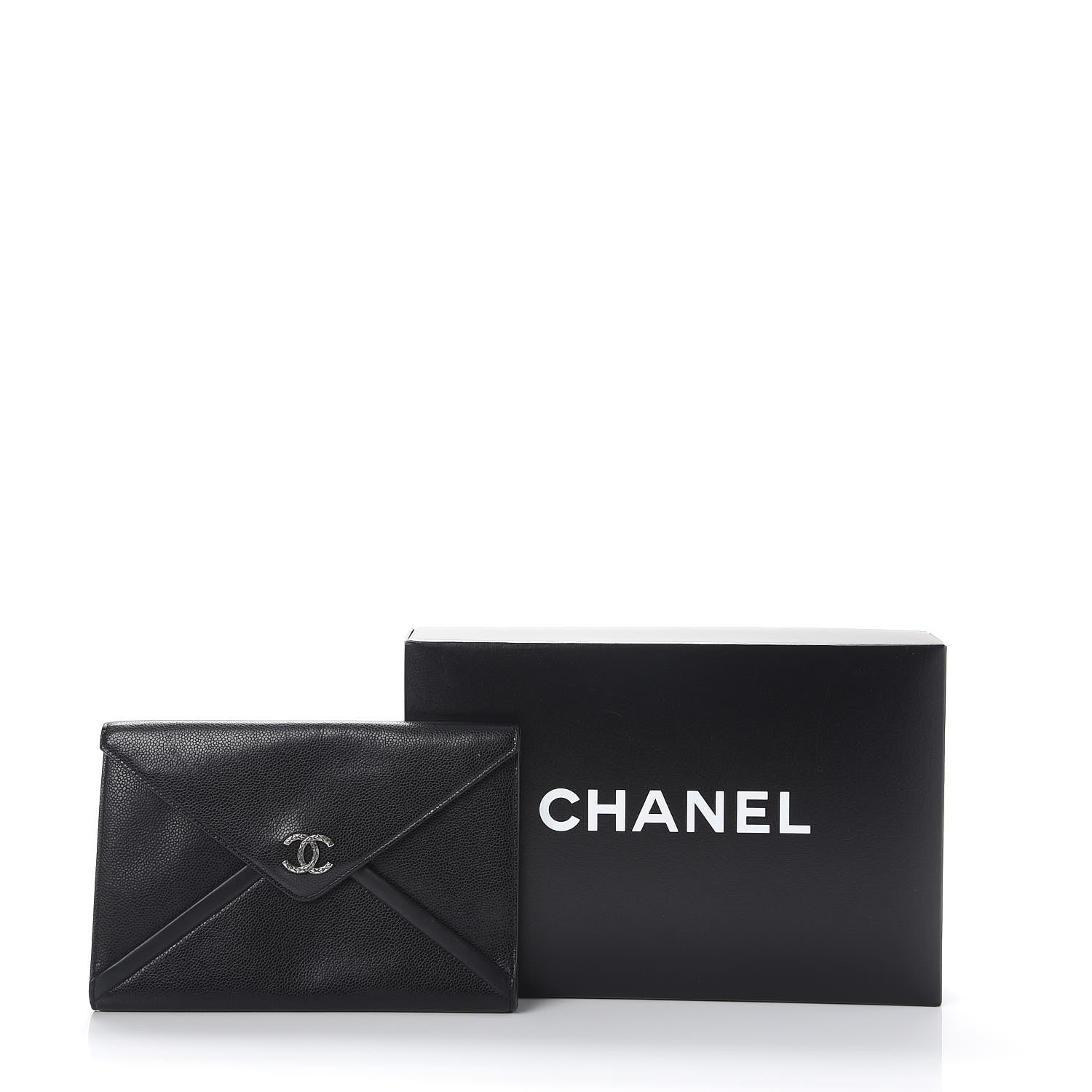 Chanel Lambskin Metallic Calfskin Cocomail Envelope Clutch Black Charcoal 12 of 12