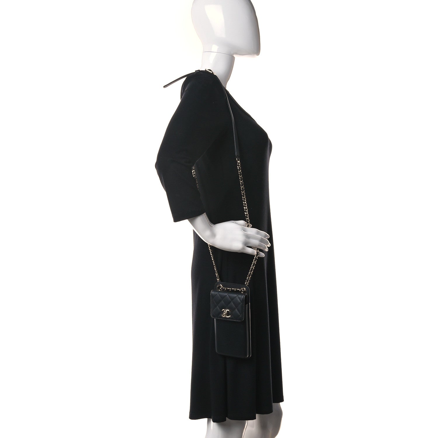 Chanel Calfskin Quilted CC Phone Holder Black 2 of 11
