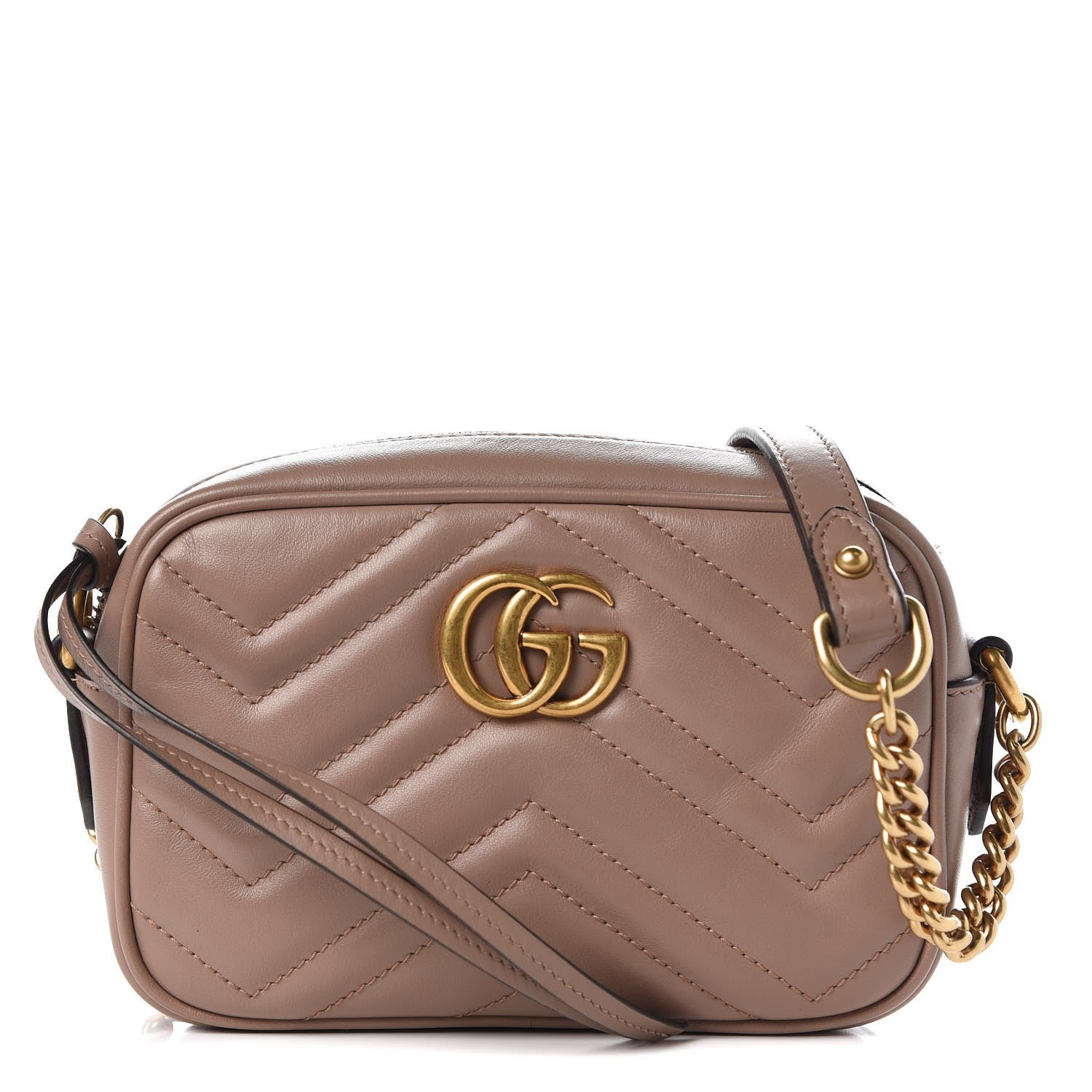 Gucci Calfskin Matelasse Mini GG Marmont Chain Shoulder Bag Nude 1 of 7