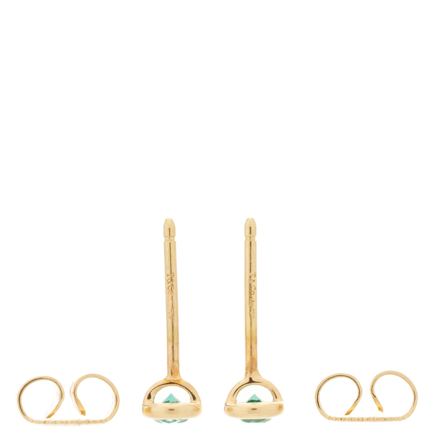 Tiffany 18K Yellow Gold Emerald .14ctw Color By The Yard Earrings 3 of 4