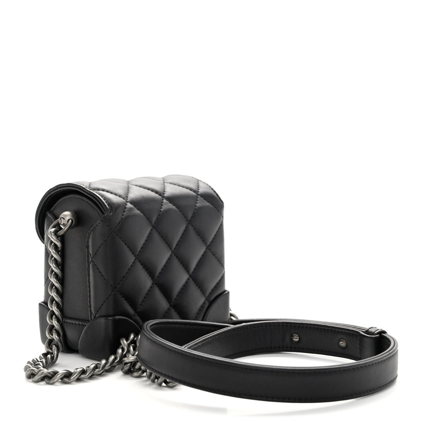 Lambskin Quilted Trunk Bag Black