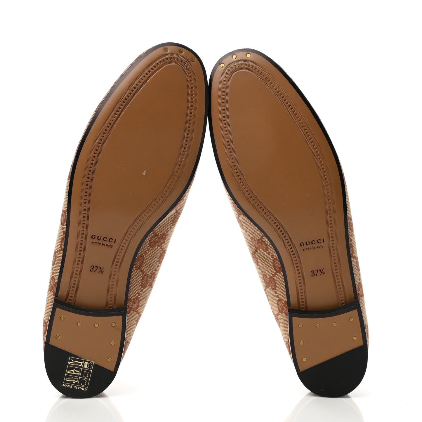 Canvas GG Monogram Horsebit Womens Jordaan Loafers 37.5 Beige Ruggine Rust
