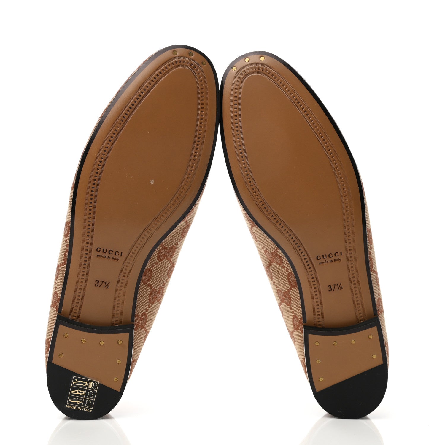 Gucci Canvas GG Monogram Horsebit Womens Jordaan Loafers 37.5 Beige Ruggine Rust 5 of 8