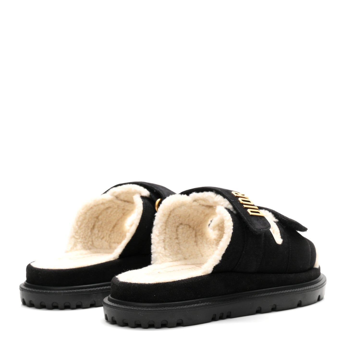 Suede Goatskin Shearling Effect Dioract 10mm Slide Sandals 35.5 Black