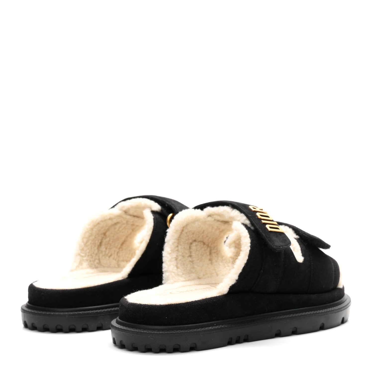 Christian Dior Suede Goatskin Shearling Effect Dioract 10mm Slide Sandals 35.5 Black 5 of 10