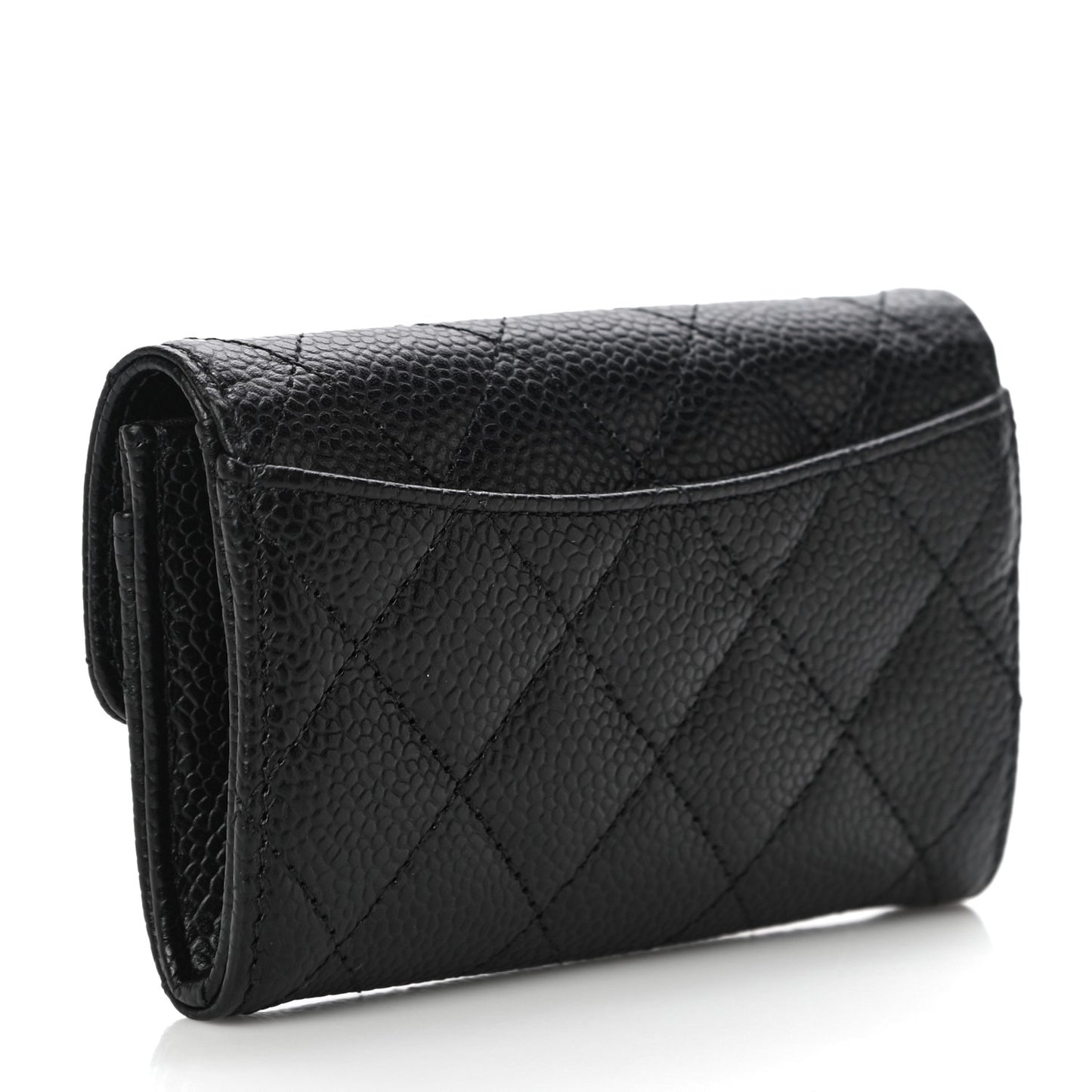 Caviar Quilted Flap Card Holder Wallet Black