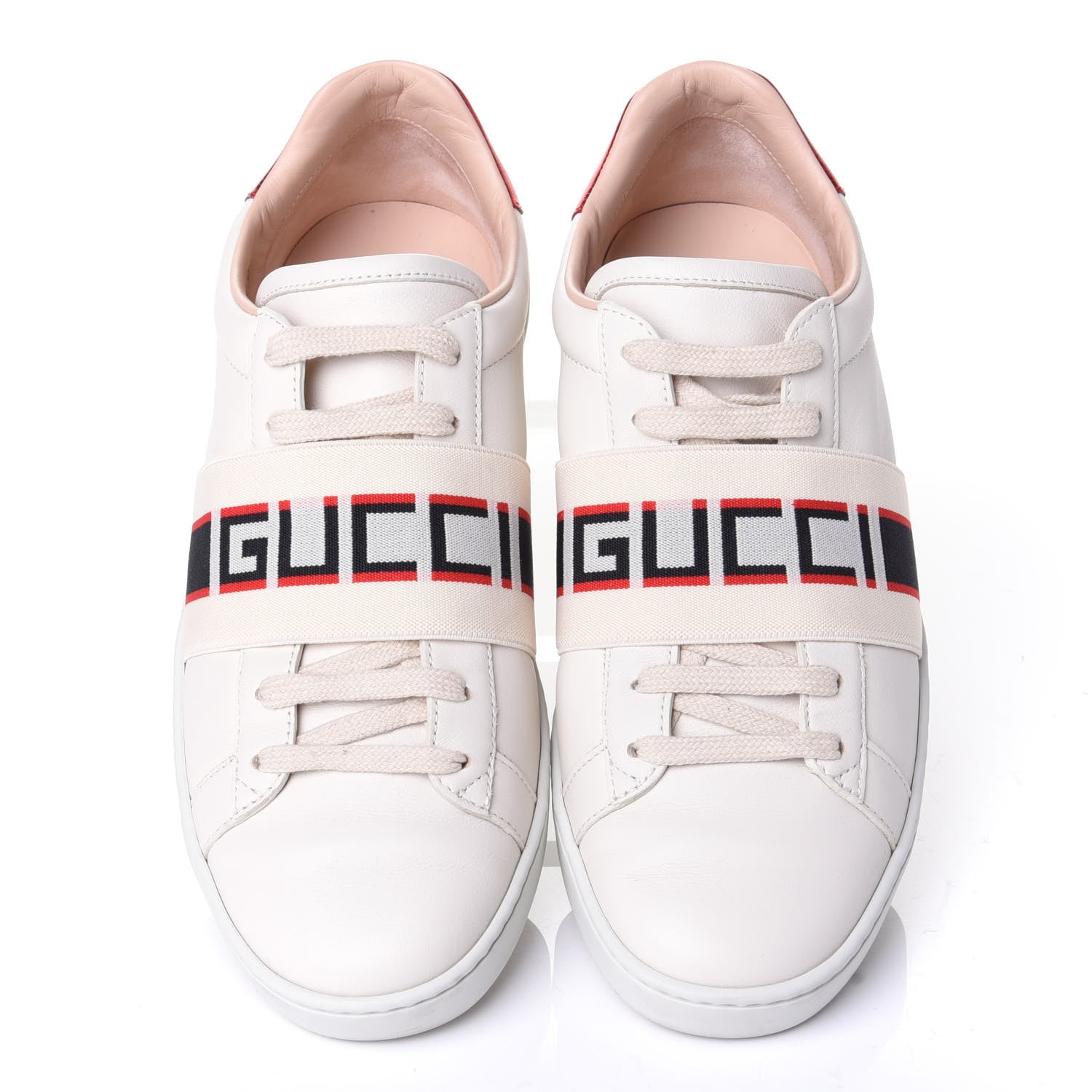 Gucci Calfskin Stripe Womens New Ace Sneakers 37.5 New Mystic White Ecru Red Flame 5 of 11