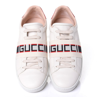 Gucci Calfskin Stripe Womens New Ace Sneakers 37.5 New Mystic White Ecru Red Flame 5 of 11