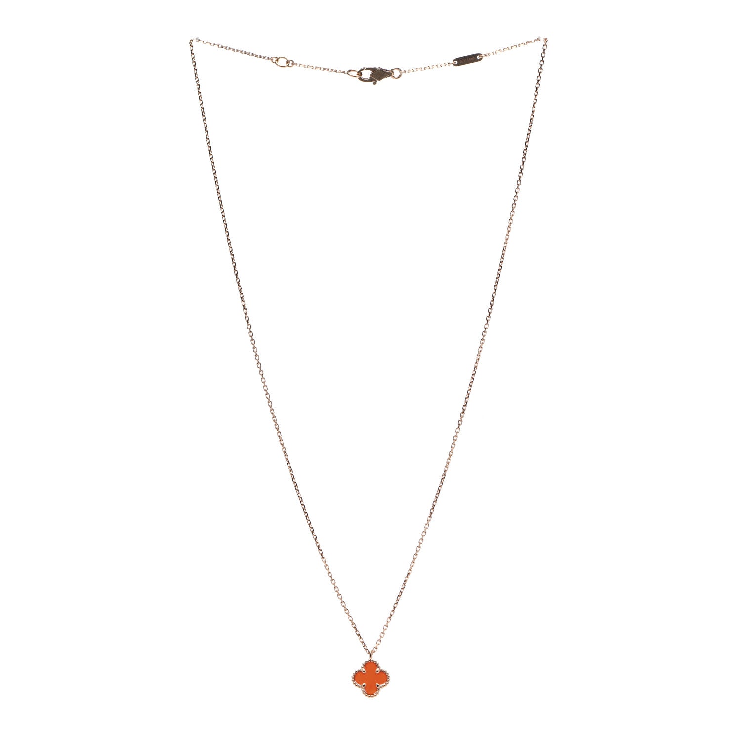 Van Cleef & Arpels 18K Rose Gold Carnelian Sweet Alhambra Pendant Necklace 3 of 6