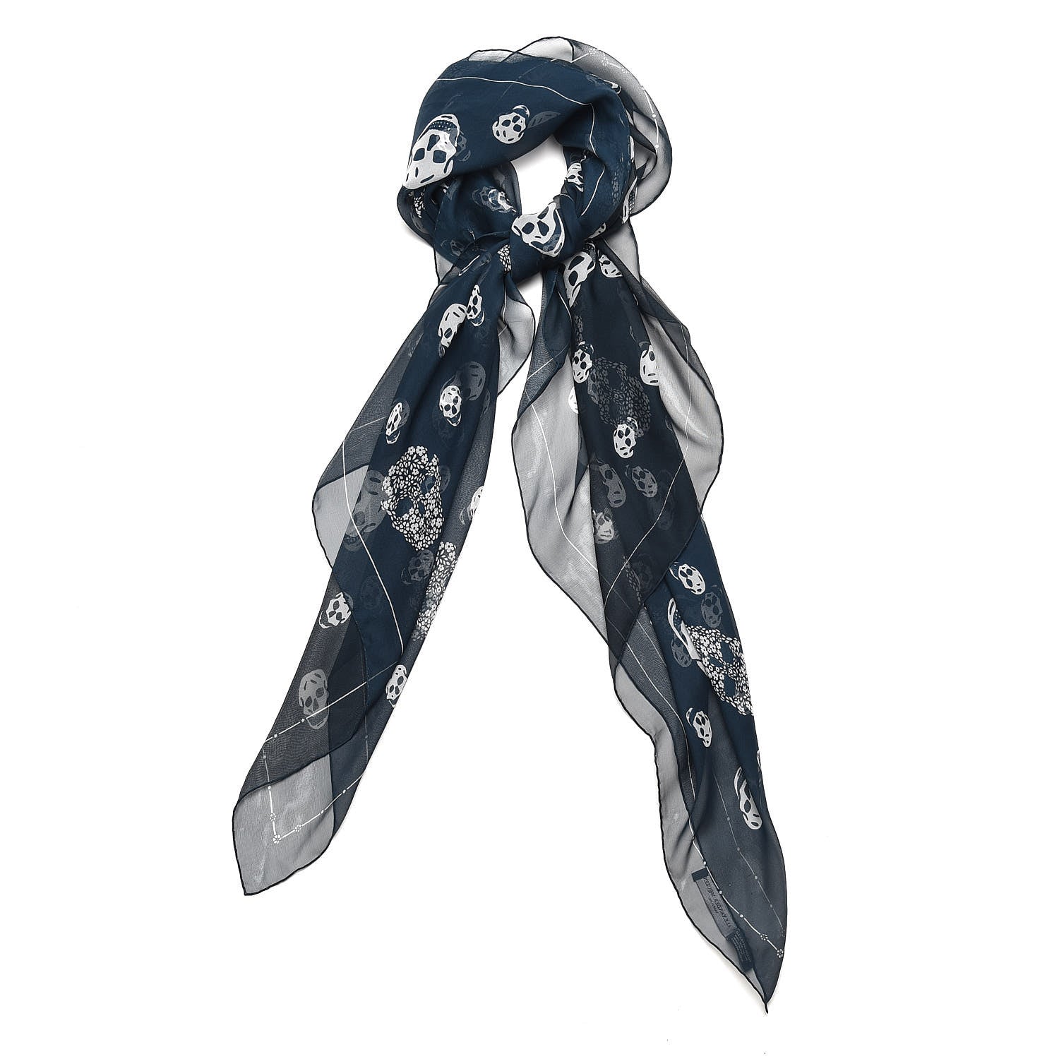 Alexander McQueen Silk Chiffon Skull Scarf Navy 1 of 5